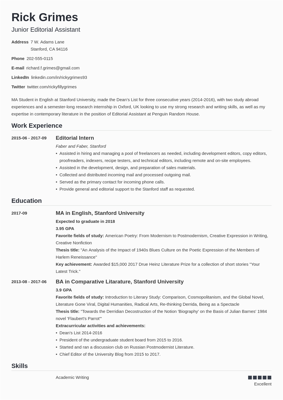 Entry Level College Student Resume Samples Graduate Cv Template Nanica In 2020
