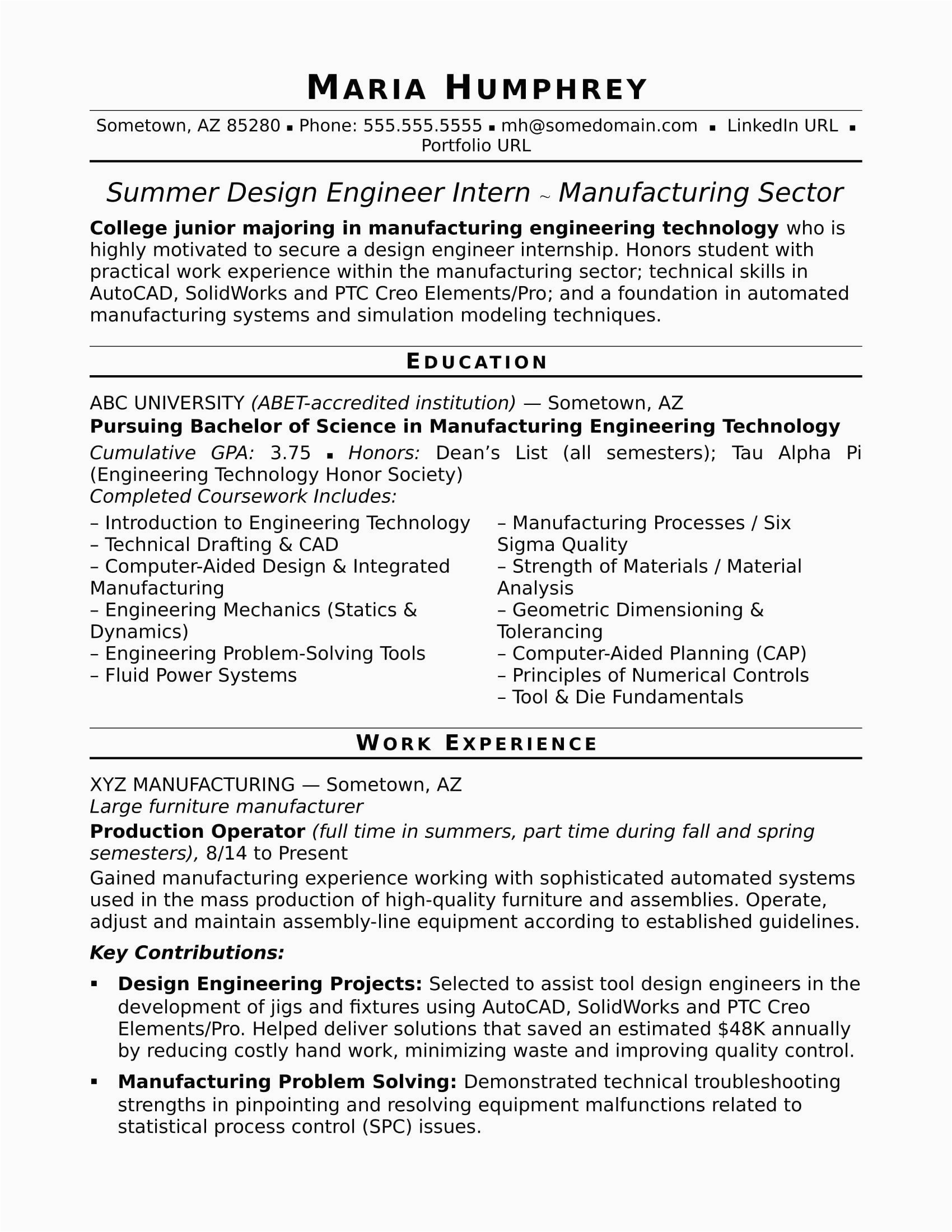 Entry Level Manufacturing Technician Resume Sample Mechanical Design Engineering Resume Inspirational Sample Resume for An