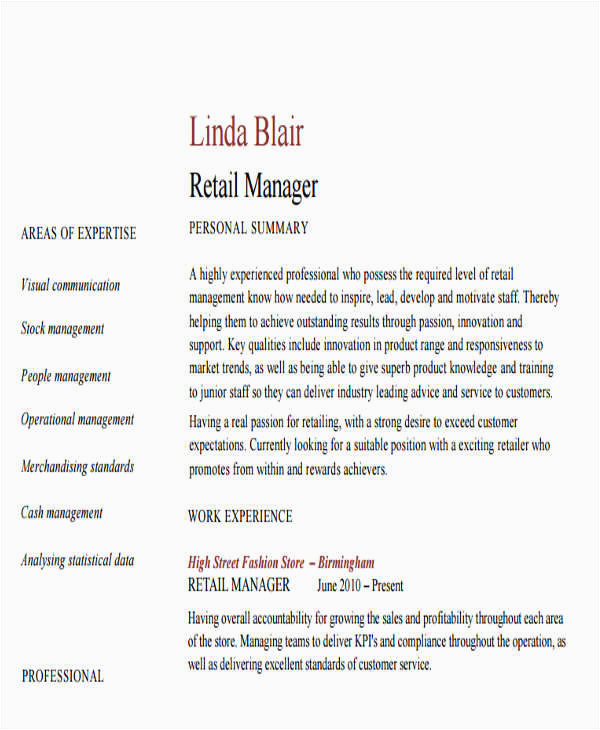 Fashion Retail Store Manager Resume Sample Free 43 Manager Resume Templates In Pdf