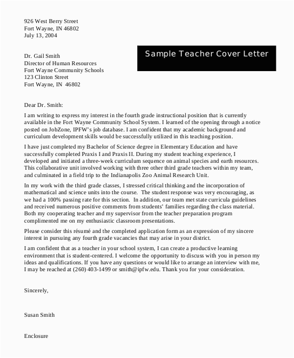Free Sample Cover Letter for Teacher Resume Free 7 Resume Cover Letter Templates In Ms Word