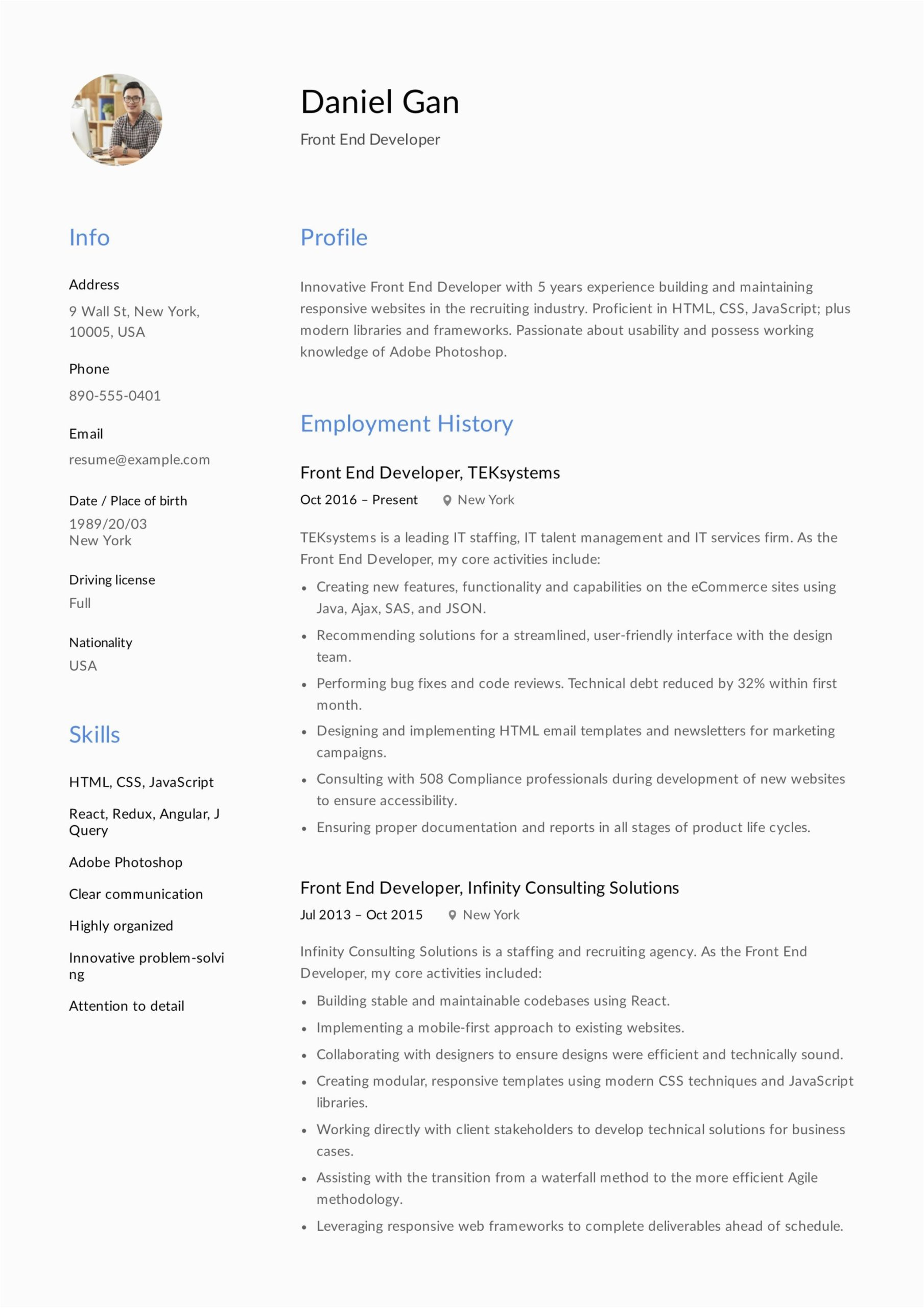 Front End Developer Job Resume Samples 17 Front End Developer Resume Examples & Guide Pdf