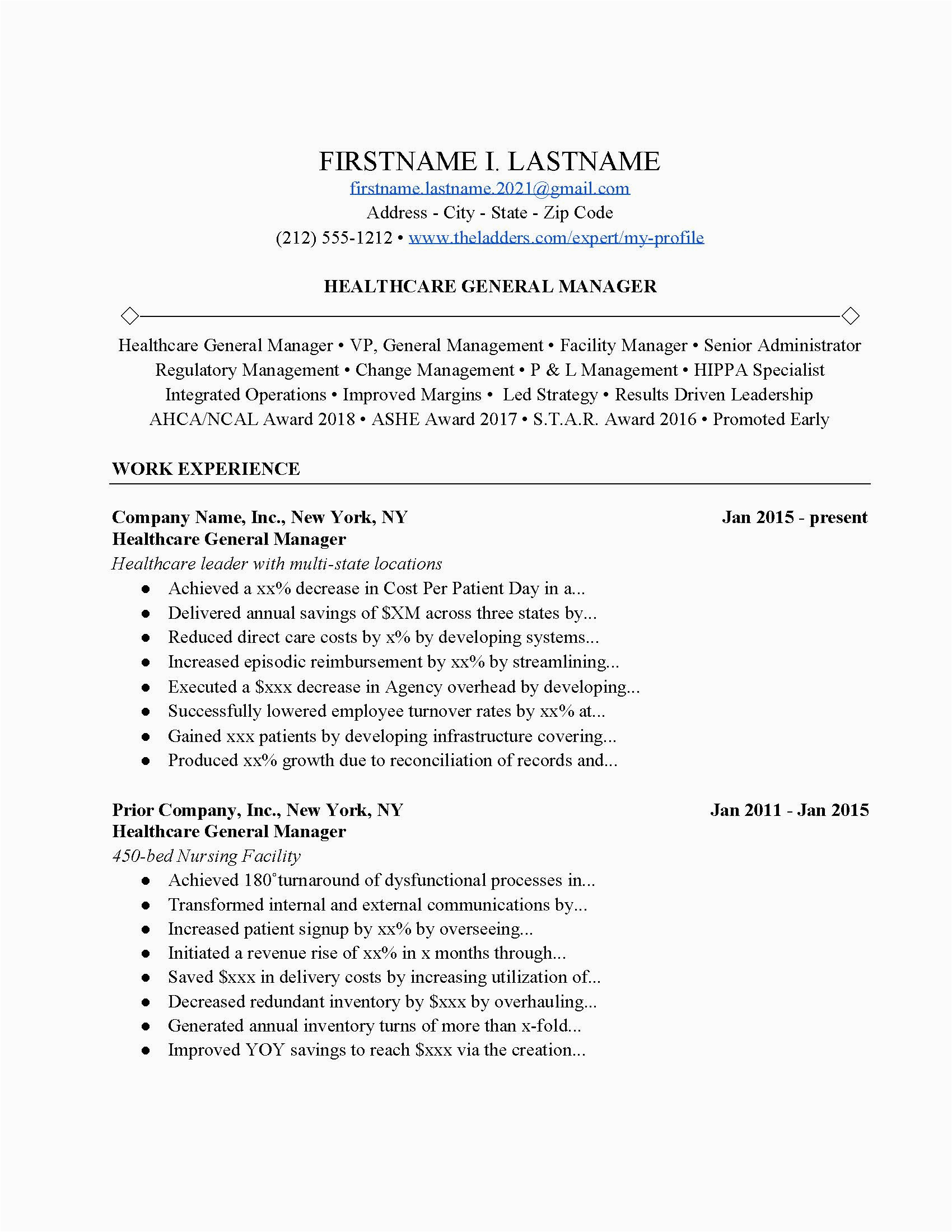 Healthcare Domain Base Payer Resume Sample Healthcare General Manager Resume Example