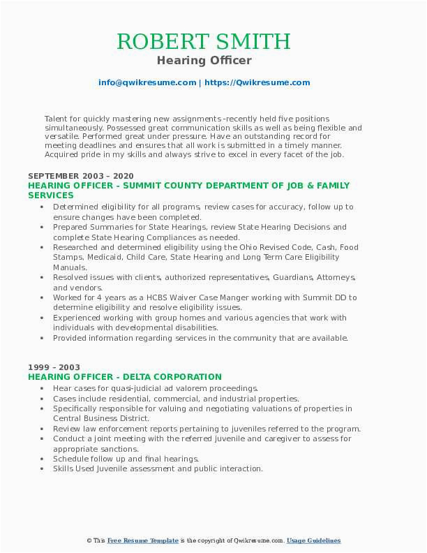Hearing Rep Workers Comp Resume Sample Hearing Ficer Resume Samples