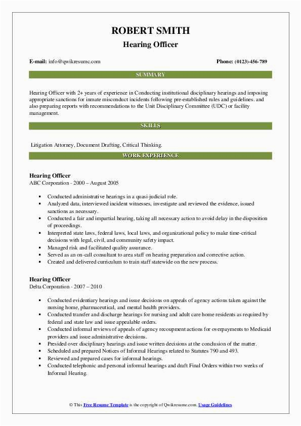 Hearing Rep Workers Comp Resume Sample Hearing Ficer Resume Samples