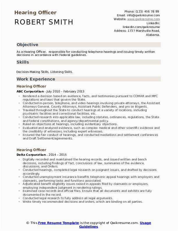 Hearing Rep Workers Comp Resume Sample Hearing Ficer Resume Samples