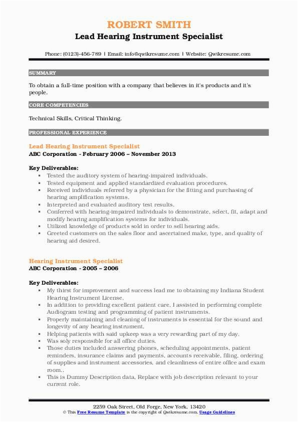 Hearing Rep Workers Comp Resume Sample Hearing Instrument Specialist Resume Samples
