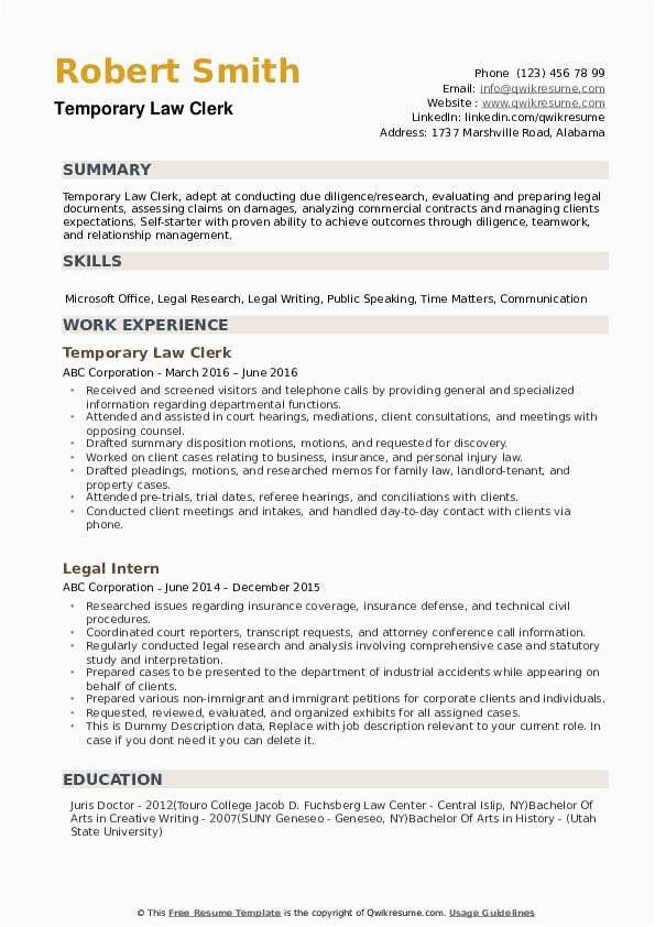 Job Responsibilities Resume Sample Law Firm Law Clerk Resume Samples