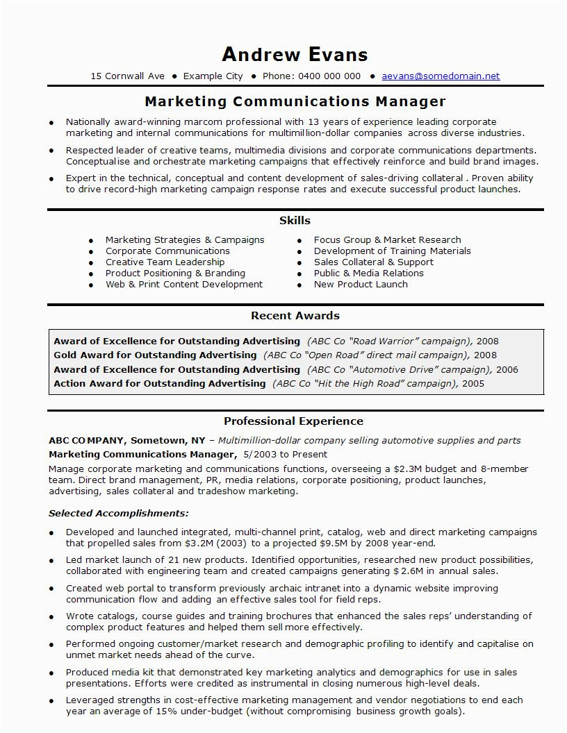 Marketing and Sales Manager Resume Sample Sales and Marketing Resume Template