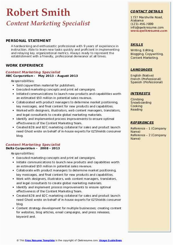 Marketing Campaign Manager Resume Samples Jobherojobhero Content Marketing Specialist Resume Samples