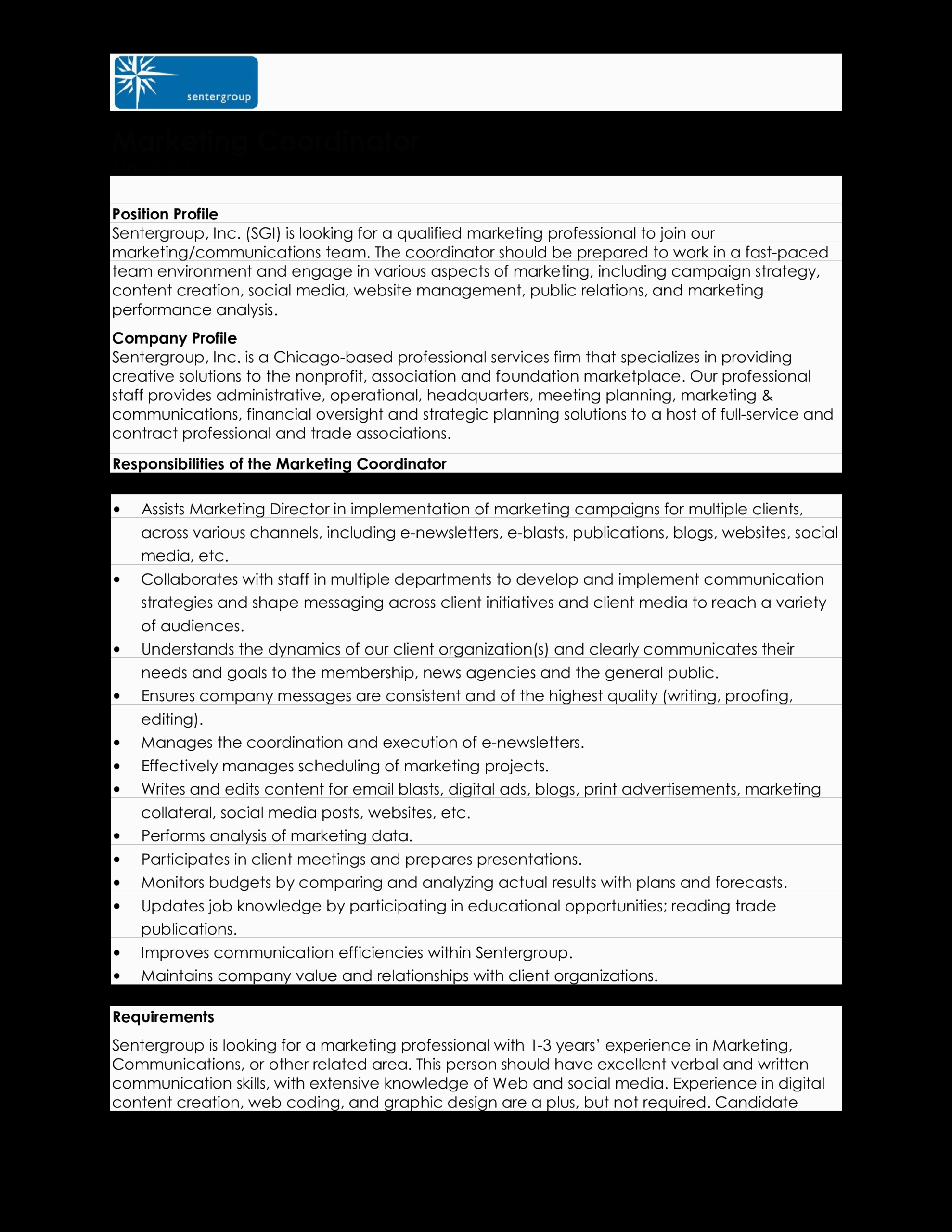 Marketing Job Responsibilities Samples for Resume Sample Marketing Coordinator Resume