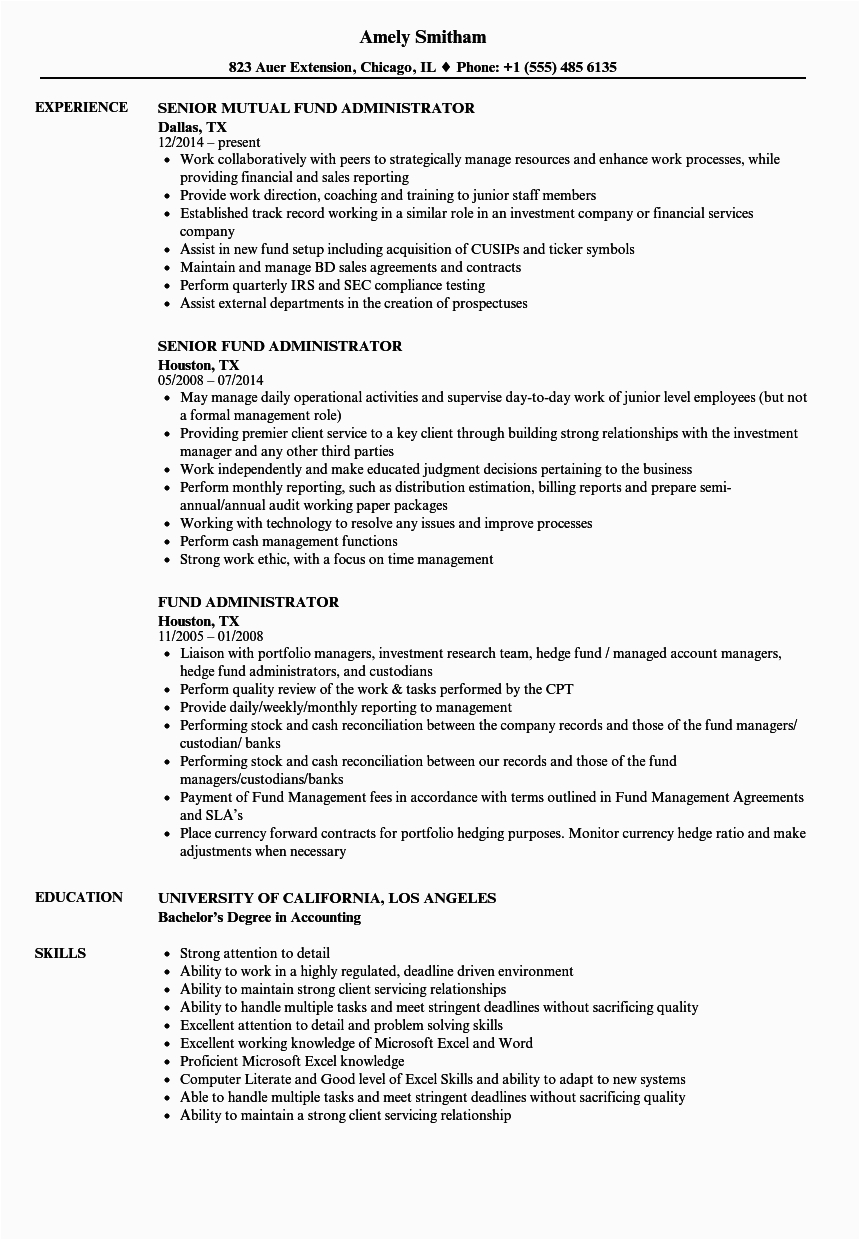 Mutual Fund Back Office Resume Sample Fund Administrator Resume Samples