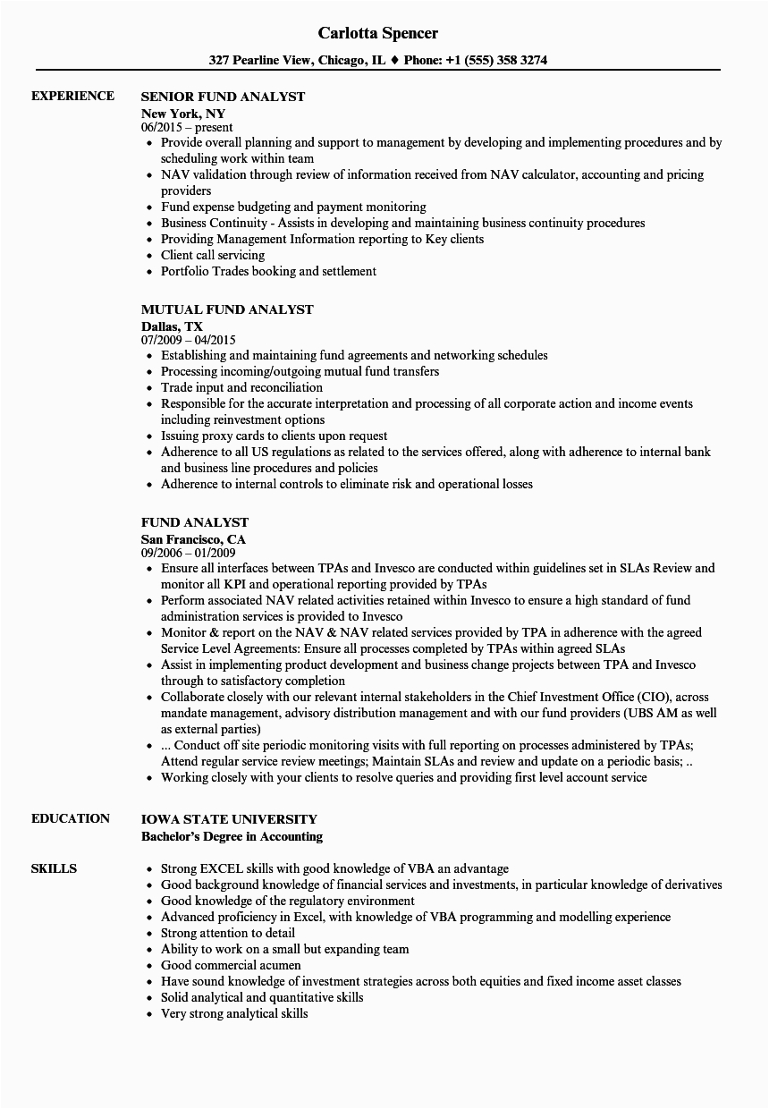 Mutual Fund Back Office Resume Sample Fund Analyst Resume Samples