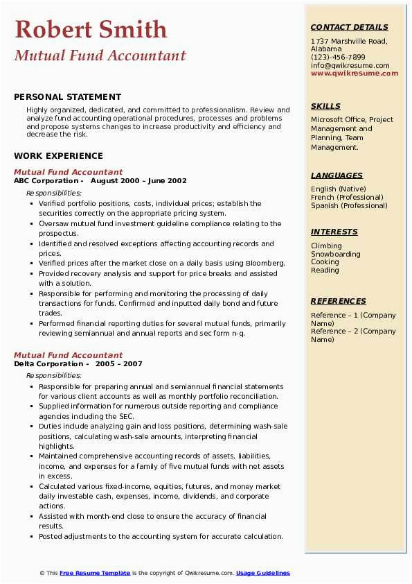 Mutual Fund Back Office Resume Sample Mutual Fund Accountant Resume Samples