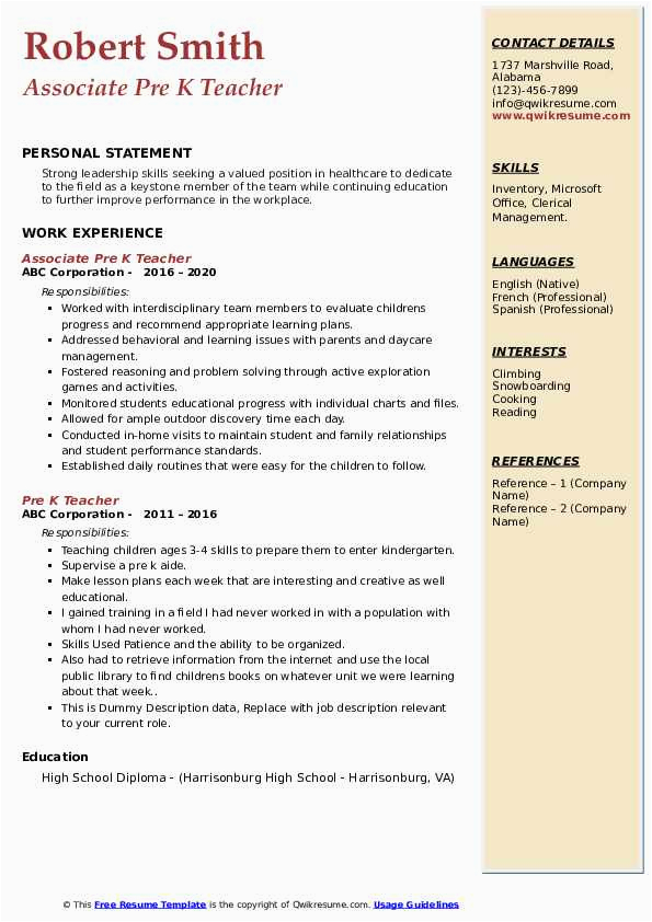 Pre Kindergarten Teacher Resume Samples Jobherojobhero Pre K Teacher Resume Samples