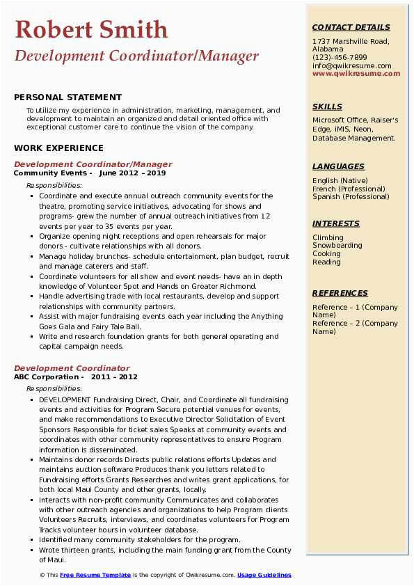 Raiser S Edge On Sample Resume Development Coordinator Resume Samples