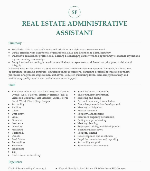 Real Estate Administrative assistant Resume Samples Real Estate Administrative assistant Resume Example Pany Name