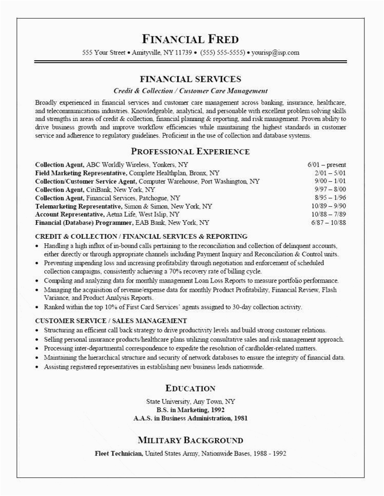 Resume Cover Letter Samples with Collection Experience Collection Agent Resume
