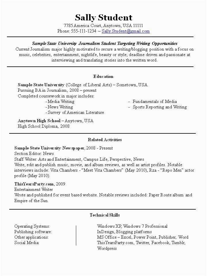 Resume Part Time Job Sample Student College Student Part Time Job Resume Template Best Resume Examples