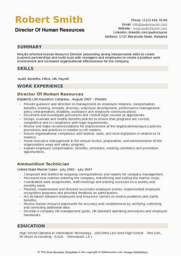 Resume Sample for Human Resource Position Director Of Human Resources Resume Samples