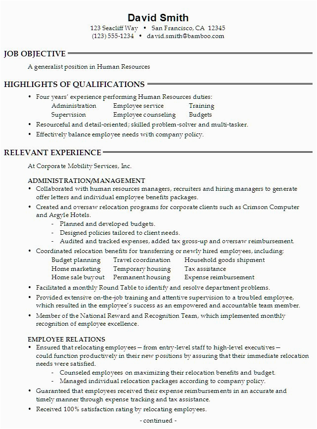 Resume Sample for Human Resource Position Functional Resume Sample Generalist Position In Human Resources