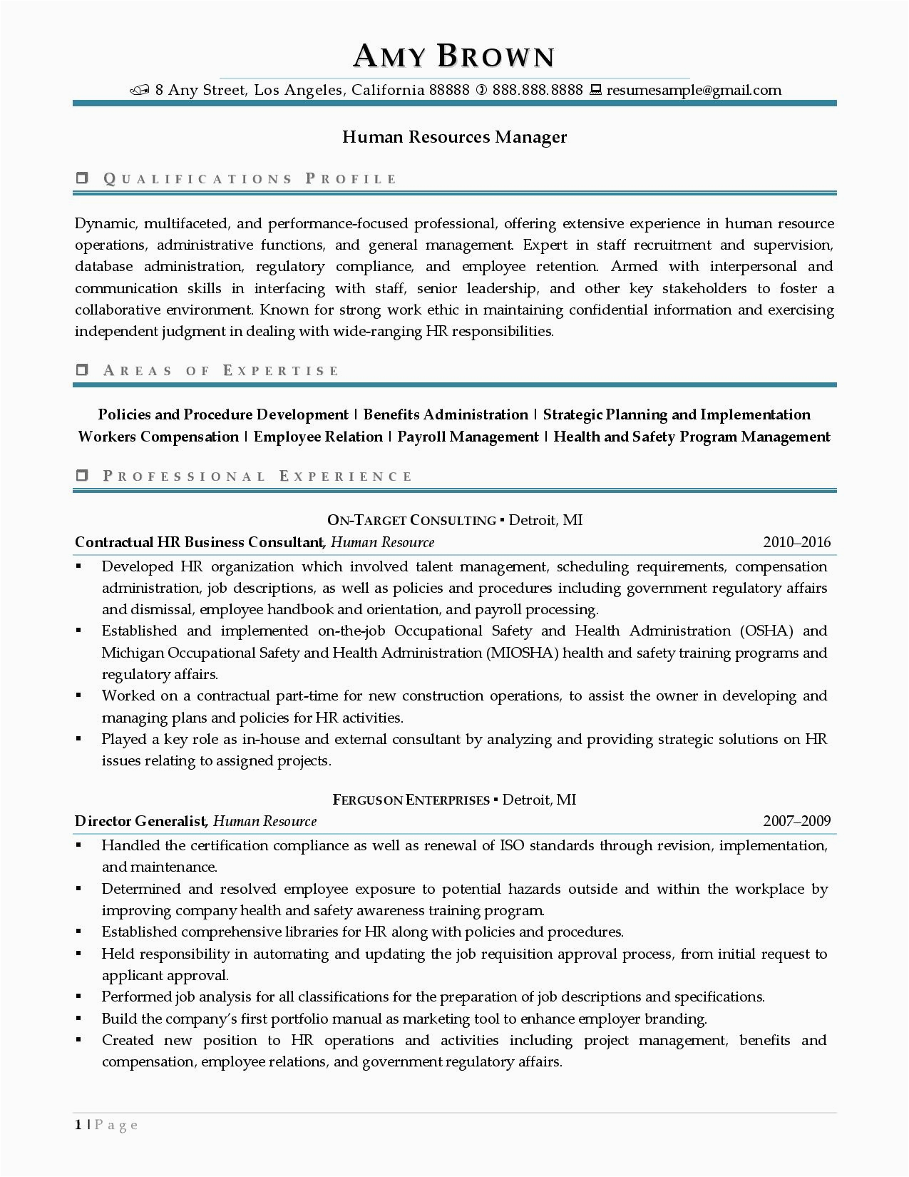 Resume Sample for Human Resource Position Human Resources Manager Resume Examples