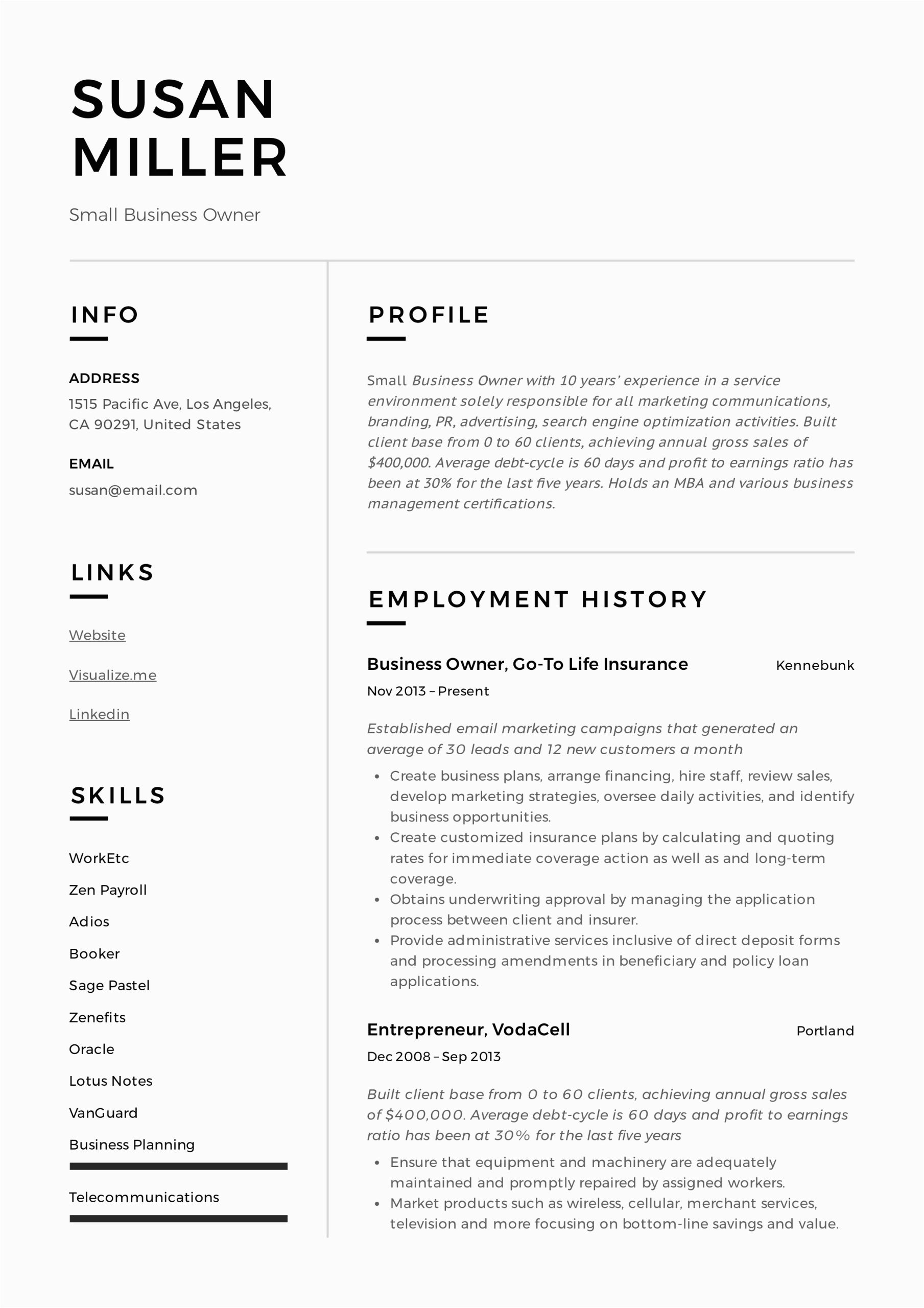 Resume Sample for One Job Title but 2 Diferent Company Small Business Owner Resume Guide 12 Examples Pdf