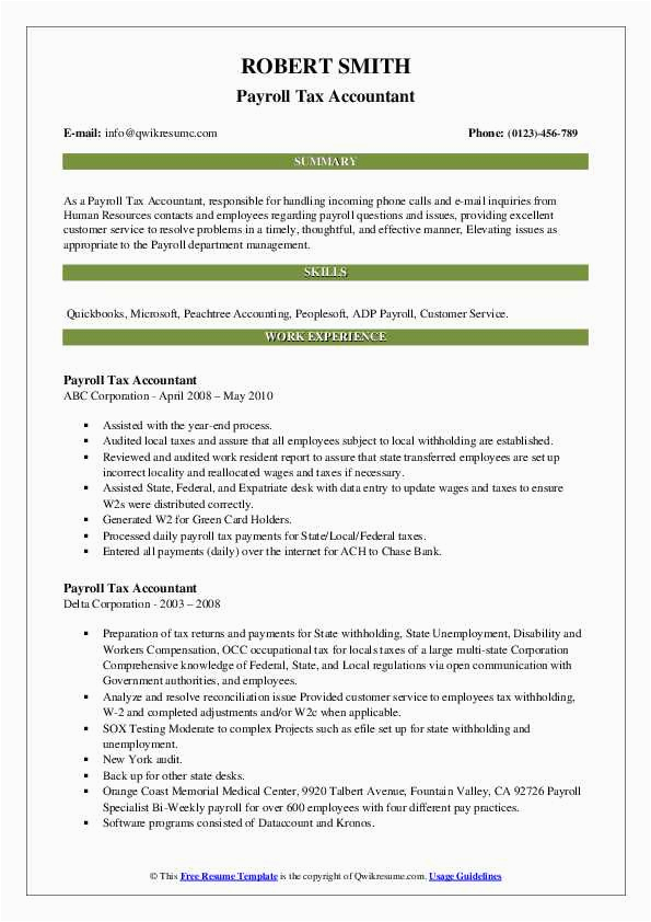 Resume Sample for Paying Eftps and Payroll Taxes Payroll Tax Accountant Resume Samples