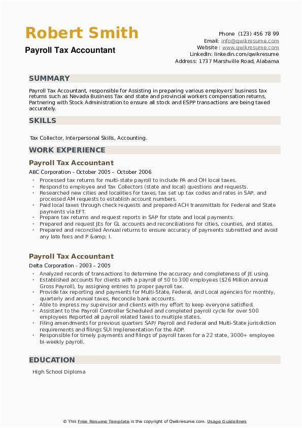 Resume Sample for Paying Eftps and Payroll Taxes Payroll Tax Accountant Resume Samples