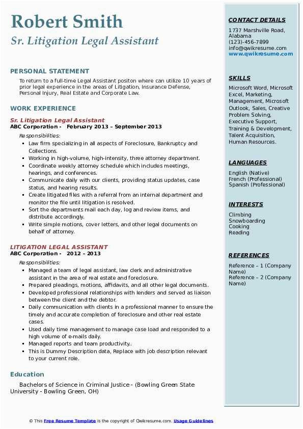 Resume Samples associate Of Arts Legal assistant Cv Litigation Legal assistant Resume Samples