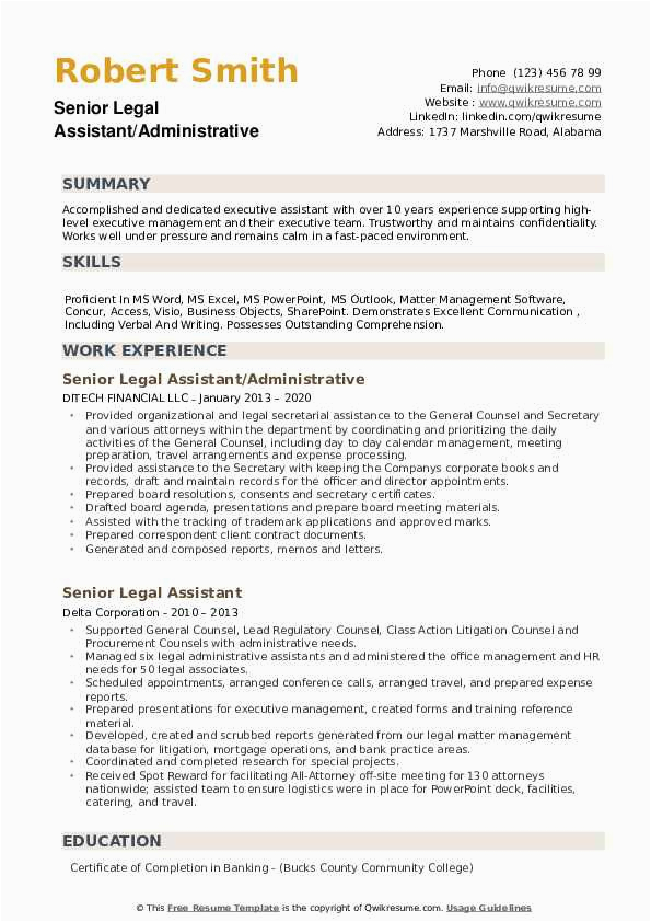 Resume Samples associate Of Arts Legal assistant Cv Senior Legal assistant Resume Samples