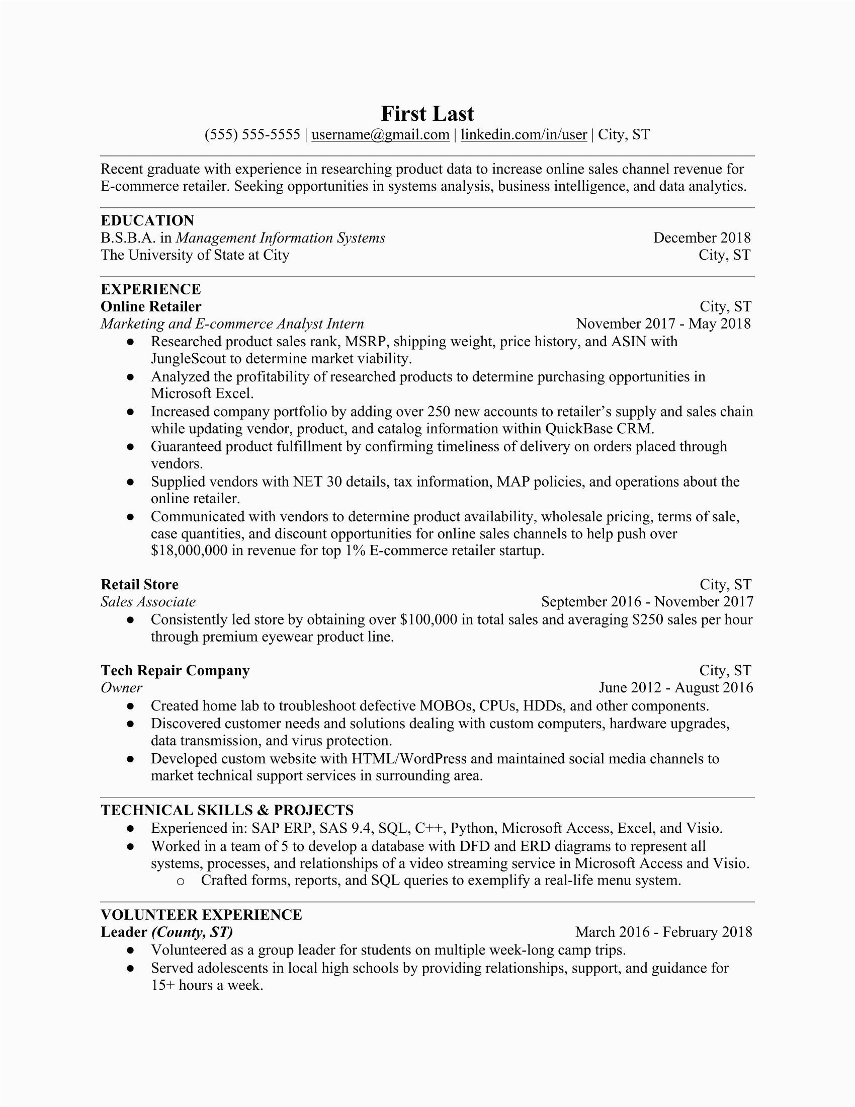 Resume Samples College Graduate Entry Level Entry Level It Resume for A Recent College Graduate Resumes