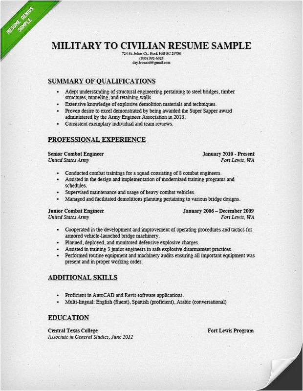 Resume Samples for someone who Was In the Military How to Write A Military to Civilian Resume Resume Genius