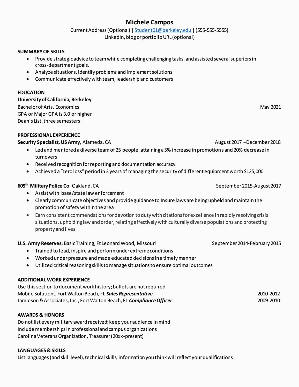 Resume Samples for someone who Was In the Military Veteran Resume Highlighting Transferable Military Experience by
