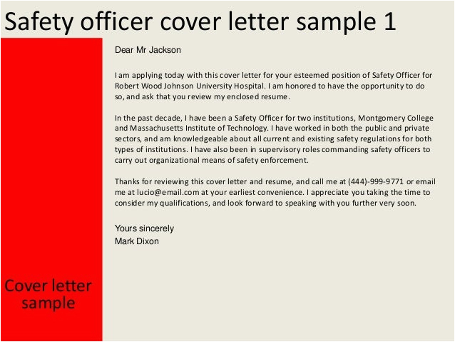 Safety Officer Resume Cover Letter Sample Safety Officer Cover Letter