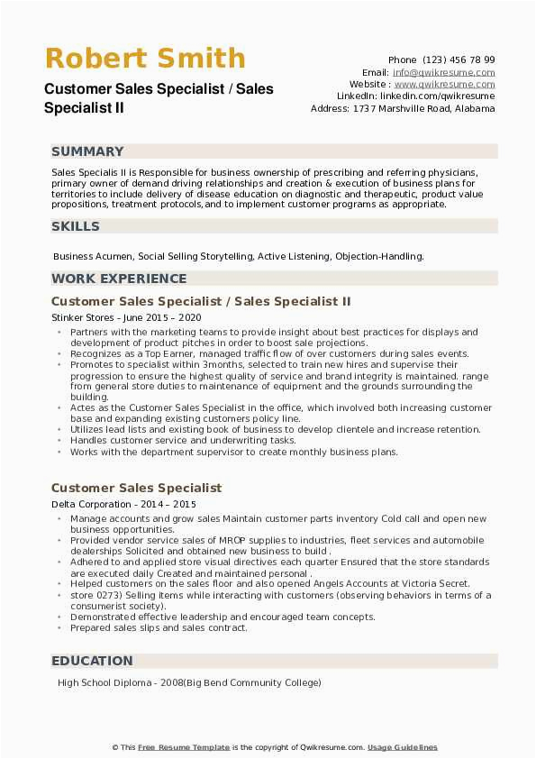 Sales and Customer Service Sample Resumes Customer Sales Specialist Resume Samples