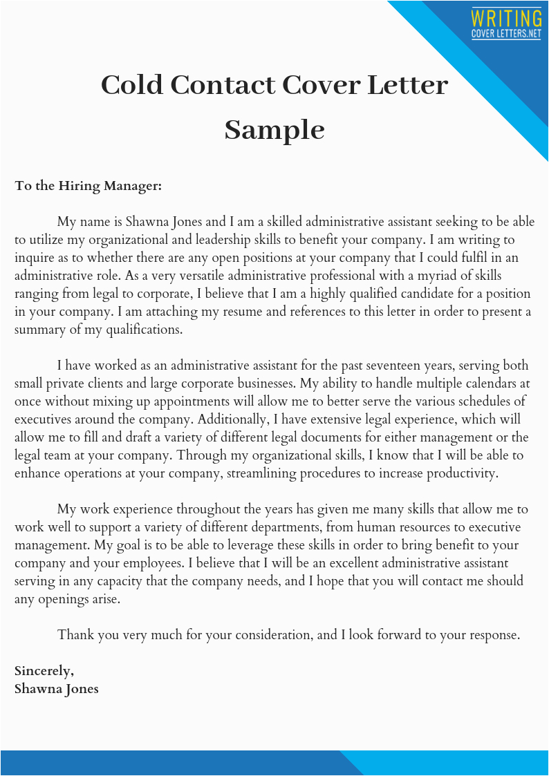 Sample Cold Contact Cover Letter for Resume Efficient Cold Contact Cover Letter Sample