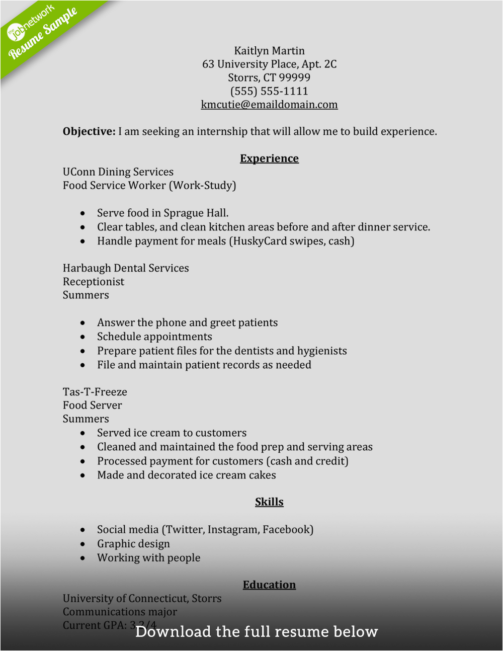 Sample College Student Resume for Summer Internship How to Write A Perfect Internship Resume Examples Included