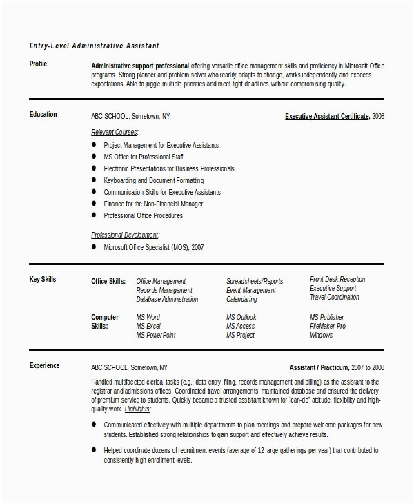 Sample Combination Resume for Administrative assistant 10 Entry Level Administrative assistant Resume Templates – Free Sample