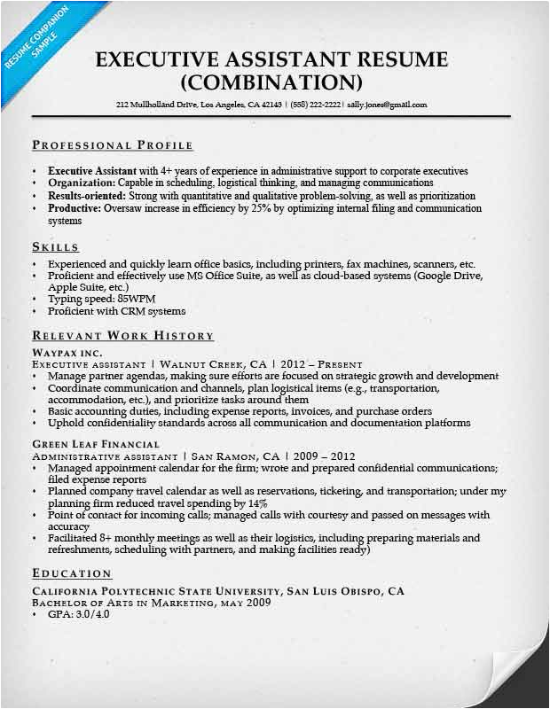 Sample Combination Resume for Administrative assistant Executive assistant Resume Example