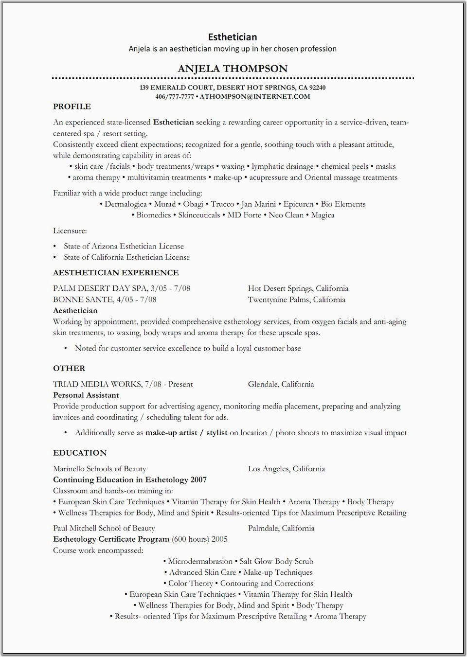 Sample Cover Letter for Esthetician Resume Esthetician