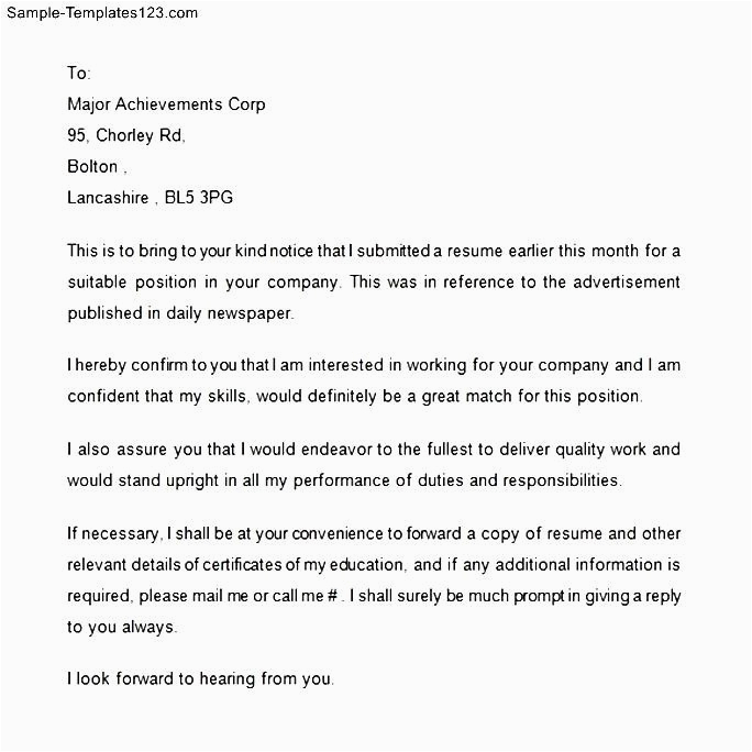 Sample Letter to Follow Up after Sending Resume Follow Up Letter after Sending Resume Sample Templates Sample Templates