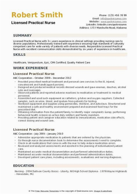 Sample Licensed Practical Nurse Resume Objective Lpn Resume Template Free Beautiful Licensed Practical Nurse Resume
