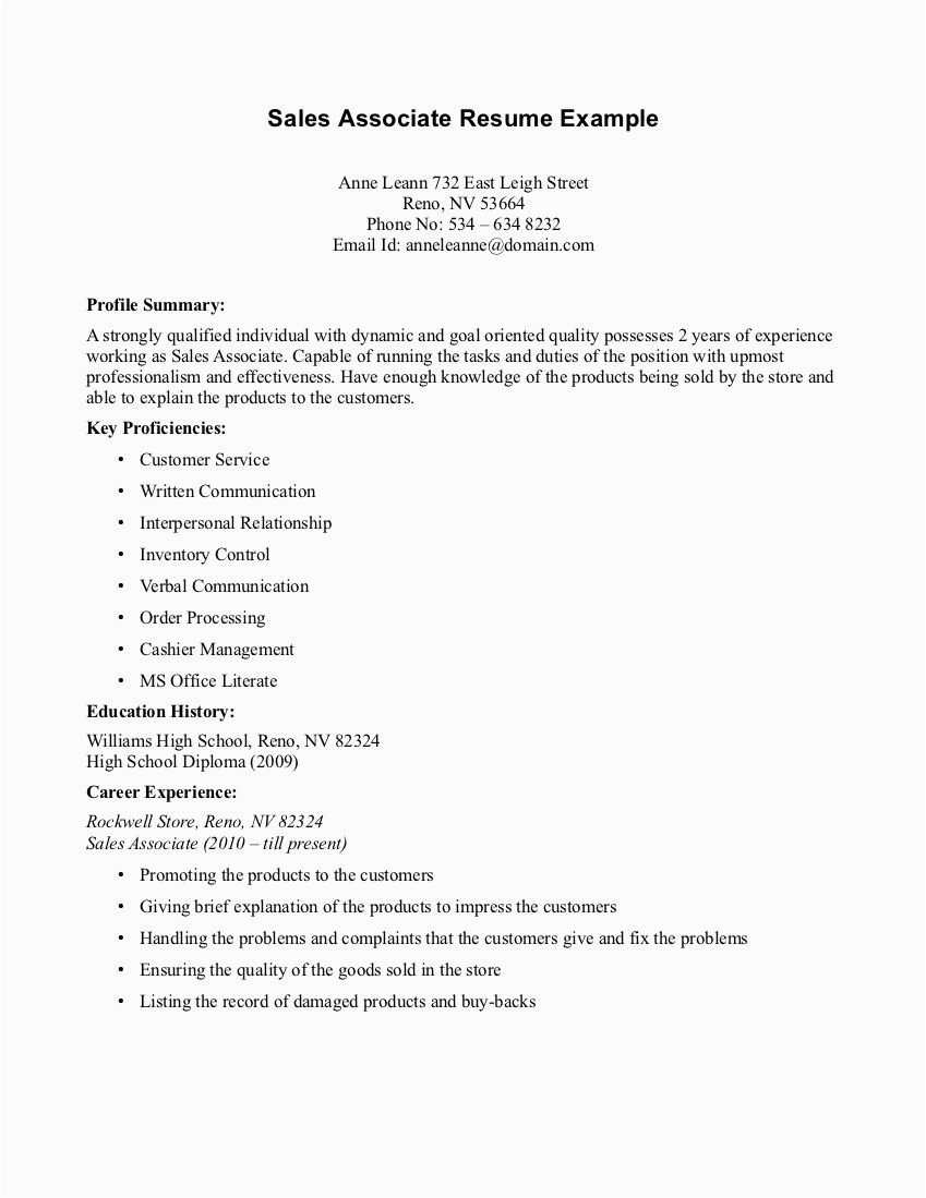 Sample Objectives for A Sales Resume Sales associate Resume Resume Template format
