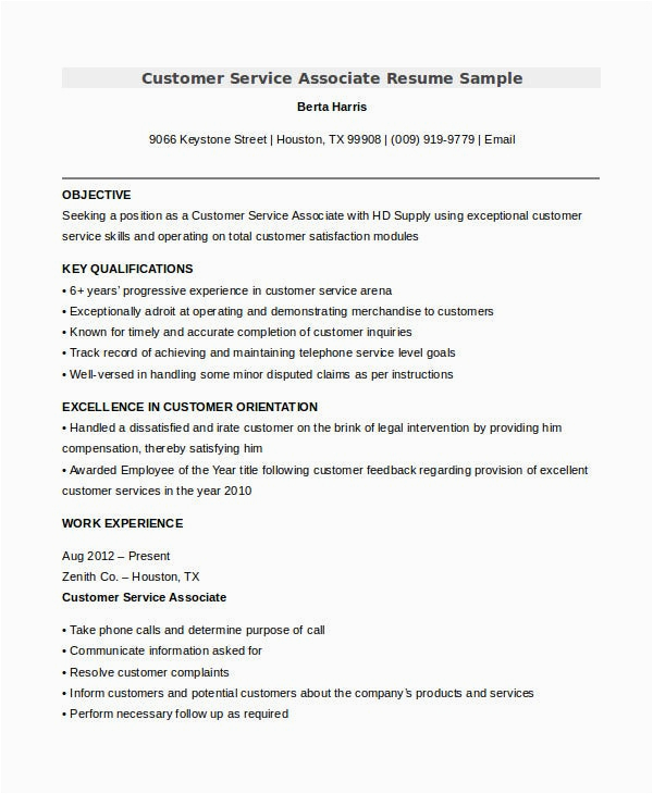 Sample Of Customer Service associate Resume 11 Customer Service Resume Templates Pdf Doc