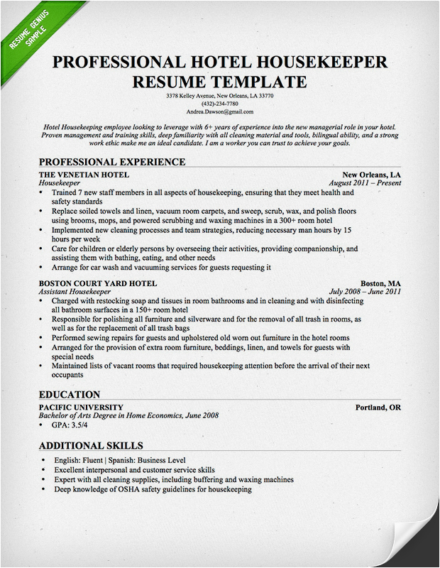 Sample Of Resume for Hotel Housekeeper Entry Level Hotel Housekeeper Resume Sample