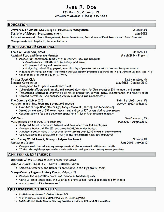 Sample Of Resume for Hotel Management Hotel Manager Resume