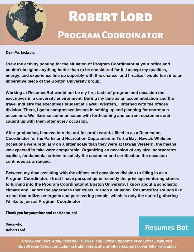 Sample Program Coordinator Resume Cover Letter Program Coordinator Cover Letter Samples & Templates [pdf Word] 2021