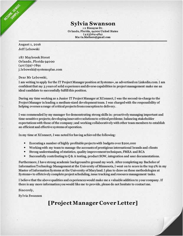 Sample Project Manager Cover Letter for Resume Product Manager and Project Manager Cover Letter Samples