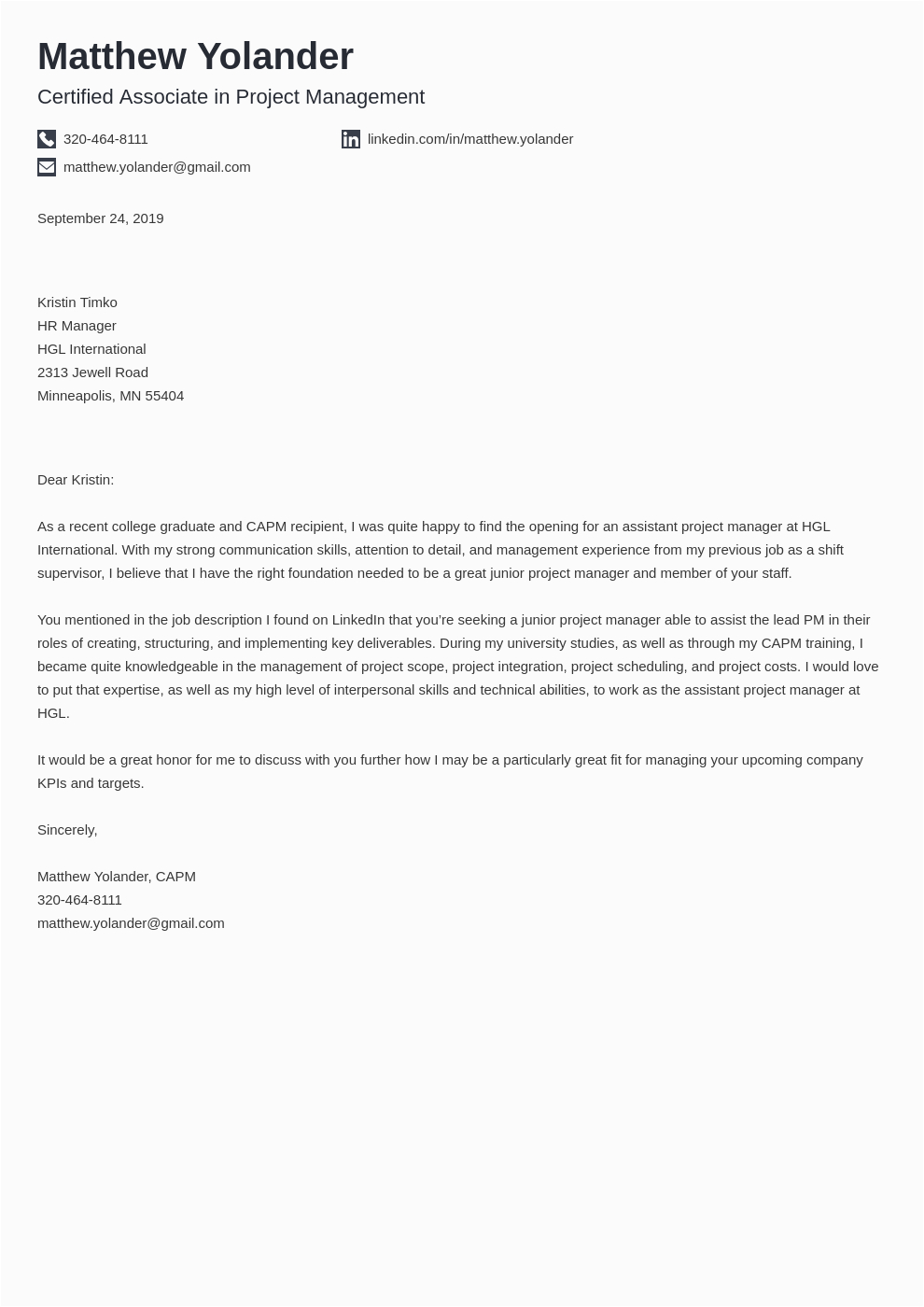 Sample Project Manager Cover Letter for Resume Project Manager Cover Letter Examples for 2021