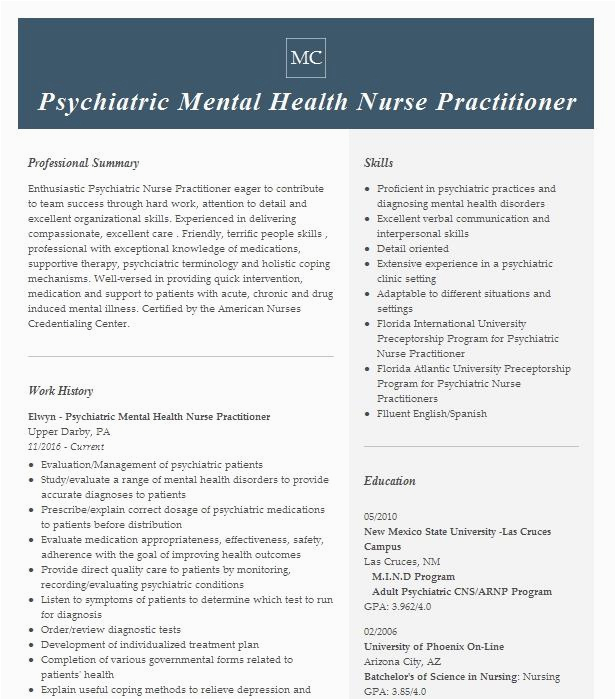 Sample Psychiatric Mental Health Nurse Practitioner Resume Psychiatric Mental Health Nurse Practitioner Resume Example